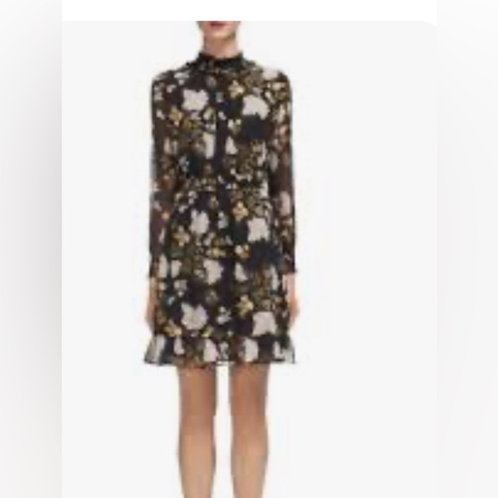 Nwt Whistles Belize Botanical-Print Dobby Dress Long Sleeves Size Us 2